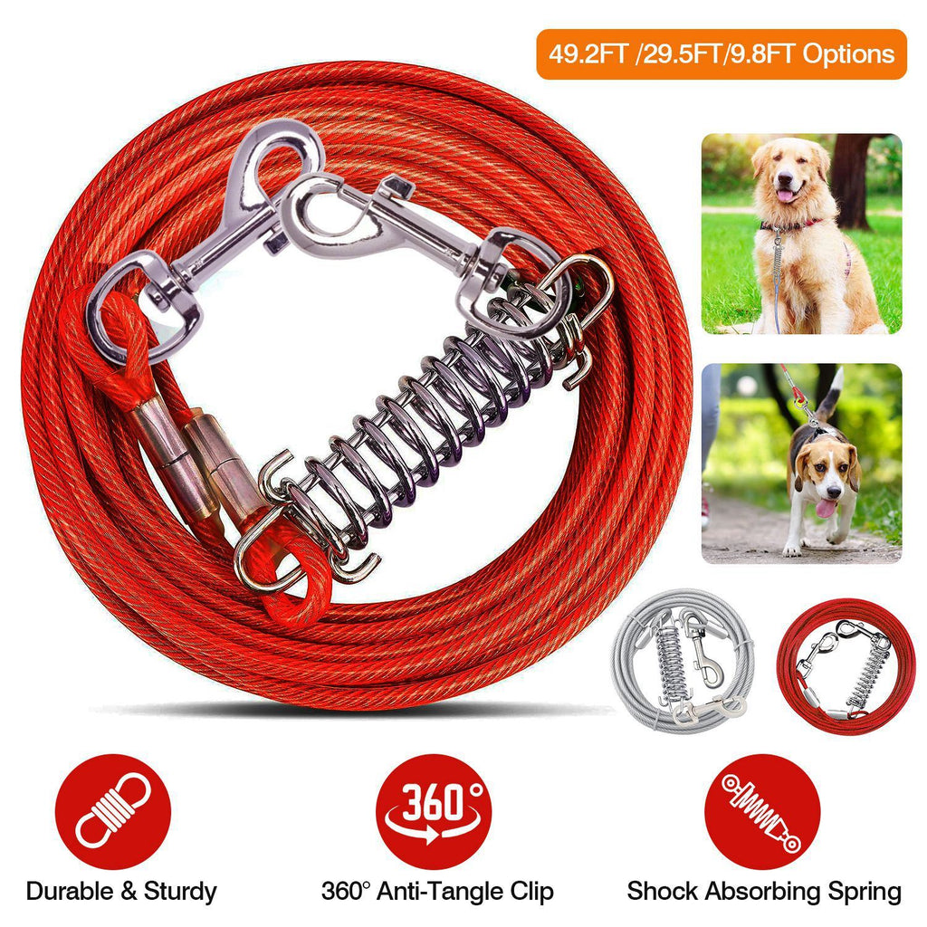 Dog Tie Out Cable Long Dog Leash Chew Proof Lead Dog Chain with Durable Spring 360° Rotatable Clips PVC Case for Outside Yard Caming