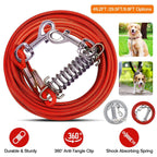 Dog Tie Out Cable Long Dog Leash Chew Proof Lead Dog Chain with Durable Spring 360° Rotatable Clips PVC Case for Outside Yard Caming