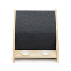 2-In-1 Wood Dog House Indoor;  Cabin Dog Kennel with Cushioned Bed;  Cover Scratcher;  Feeding Bowls;  Pet Habitat for Cats;  Small and Medium Dogs;  Natural and Gray