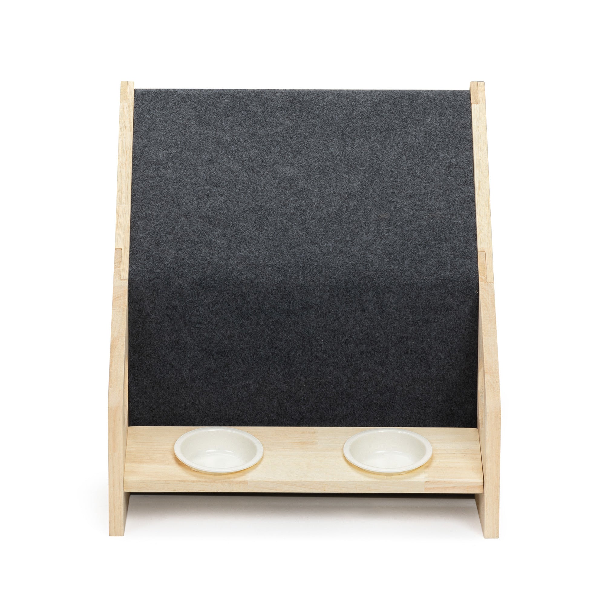 2-In-1 Wood Dog House Indoor;  Cabin Dog Kennel with Cushioned Bed;  Cover Scratcher;  Feeding Bowls;  Pet Habitat for Cats;  Small and Medium Dogs;  Natural and Gray