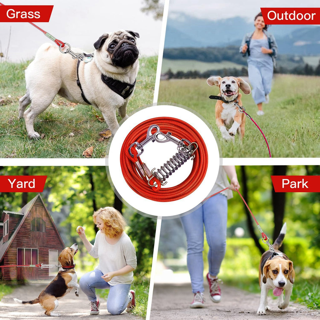 Dog Tie Out Cable Long Dog Leash Chew Proof Lead Dog Chain with Durable Spring 360° Rotatable Clips PVC Case for Outside Yard Caming