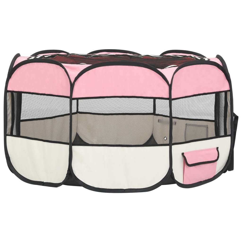 Foldable Dog Playpen with Carrying Bag Pink 49.2"x49.2"x24"