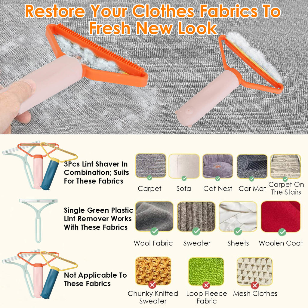 3Pcs Portable Lint Remover Reusable Double Sided Fabric Clothes Shaver Carpet Fuzz Carpet Scraper for Sweater Couch Mat