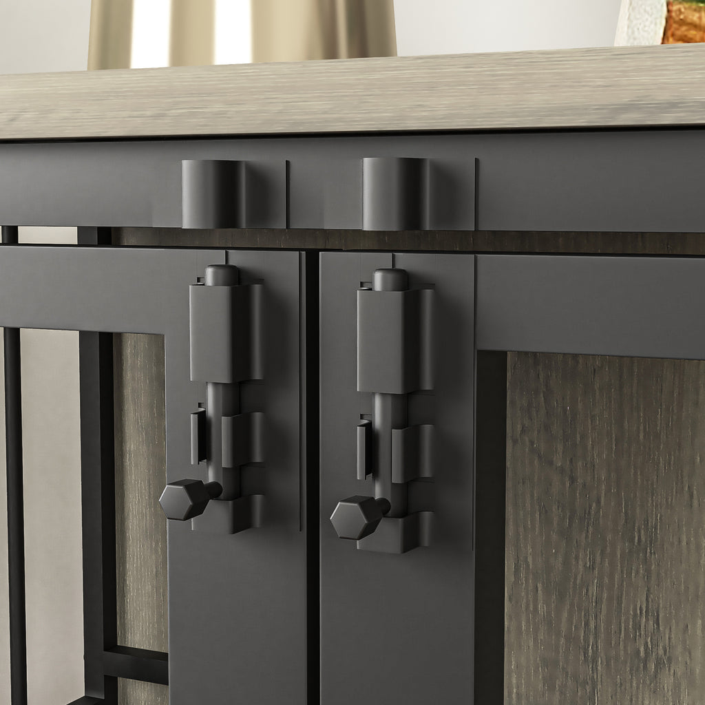 Modern Kennel Dogs room up to 60 LB, Dog crate furniture with Multi-Purpose Rremovable Ttray, Double-Door Dog House, lift Panel, 360 Degree Rotation -3 Height Adjustable Feeding Bowls