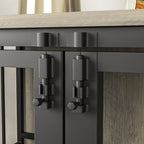 Modern Kennel Dogs room up to 60 LB, Dog crate furniture with Multi-Purpose Rremovable Ttray, Double-Door Dog House, lift Panel, 360 Degree Rotation -3 Height Adjustable Feeding Bowls