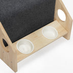 2-In-1 Wood Dog House Indoor;  Cabin Dog Kennel with Cushioned Bed;  Cover Scratcher;  Feeding Bowls;  Pet Habitat for Cats;  Small and Medium Dogs;  Natural and Gray