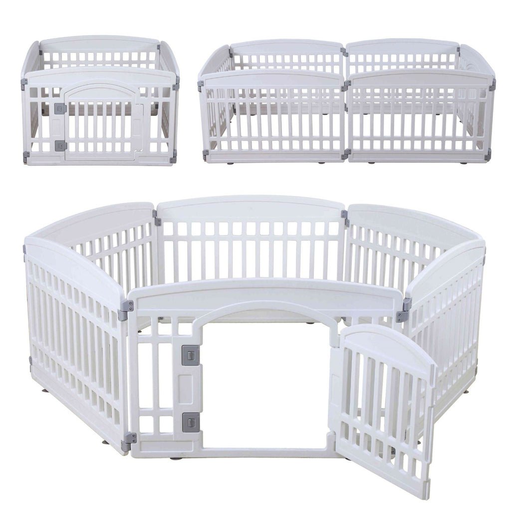 Pet Playpen Foldable Gate for Dogs Heavy Plastic Puppy Exercise Pen with Door Portable Indoor Outdoor Small Pets Fence Puppies Folding Cage 6 Panels Medium Animals House white(67x67 inches)