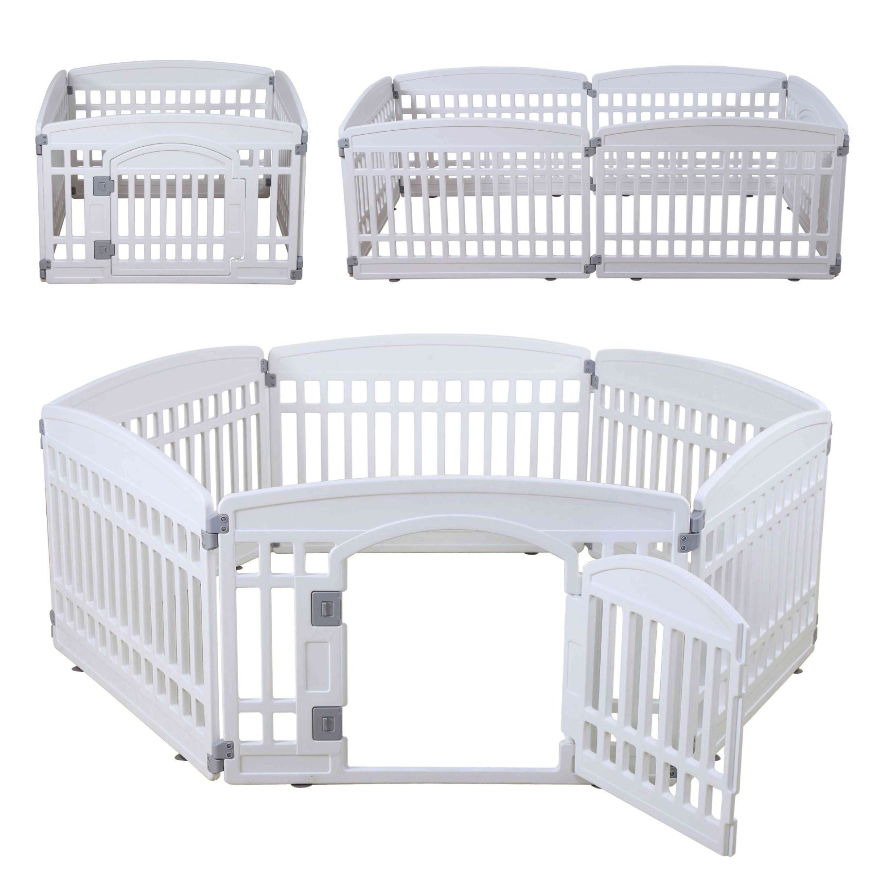 Pet Playpen Foldable Gate for Dogs Heavy Plastic Puppy Exercise Pen with Door Portable Indoor Outdoor Small Pets Fence Puppies Folding Cage 6 Panels Medium Animals House white(67x67 inches)