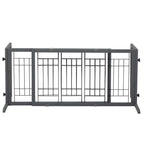 38"-71" Adjustable Wooden Pet Gate for Dogs, Indoor Freestanding Dog Fence for Doorways, Stairs, Gray