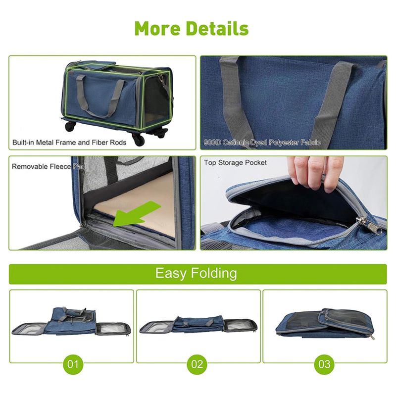 Pet Rolling Carrier With Wheels Pet Travel Carrier Transport