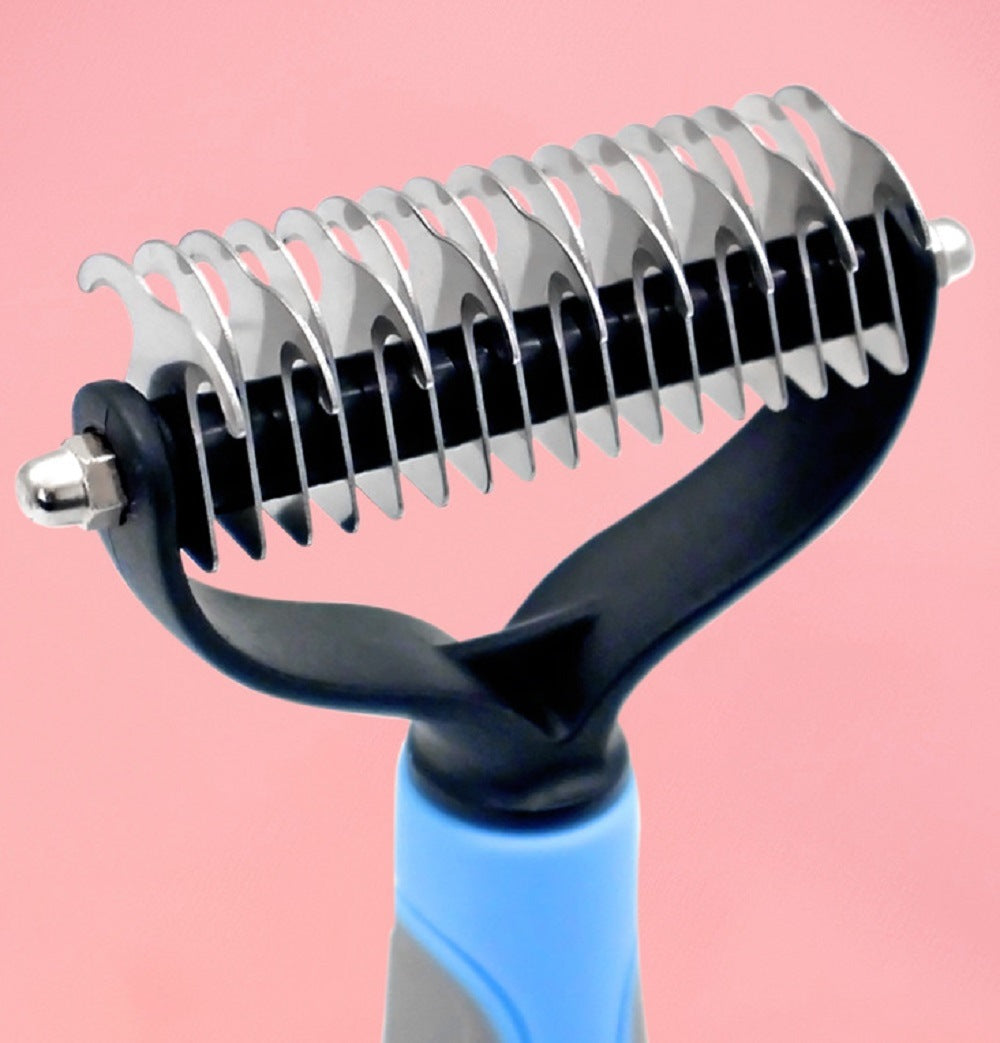 Pet Grooming Tool 2 Sided Undercoat Rake for Cats & Dogs - Safe Dematting Comb for Easy Mats & Tangles Removing -Pet Brush-Cat Grooming-Grooming Tool