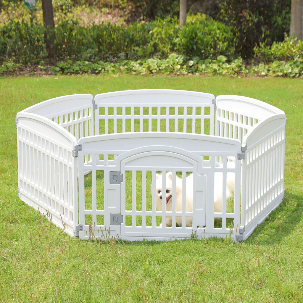 Pet Playpen Foldable Gate for Dogs Heavy Plastic Puppy Exercise Pen with Door Portable Indoor Outdoor Small Pets Fence Puppies Folding Cage 6 Panels Medium Animals House white(67x67 inches)