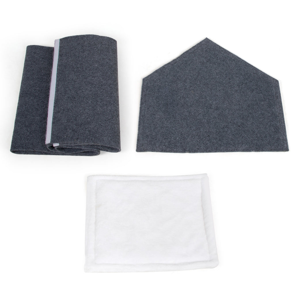 2-In-1 Wood Dog House Indoor;  Cabin Dog Kennel with Cushioned Bed;  Cover Scratcher;  Feeding Bowls;  Pet Habitat for Cats;  Small and Medium Dogs;  Natural and Gray