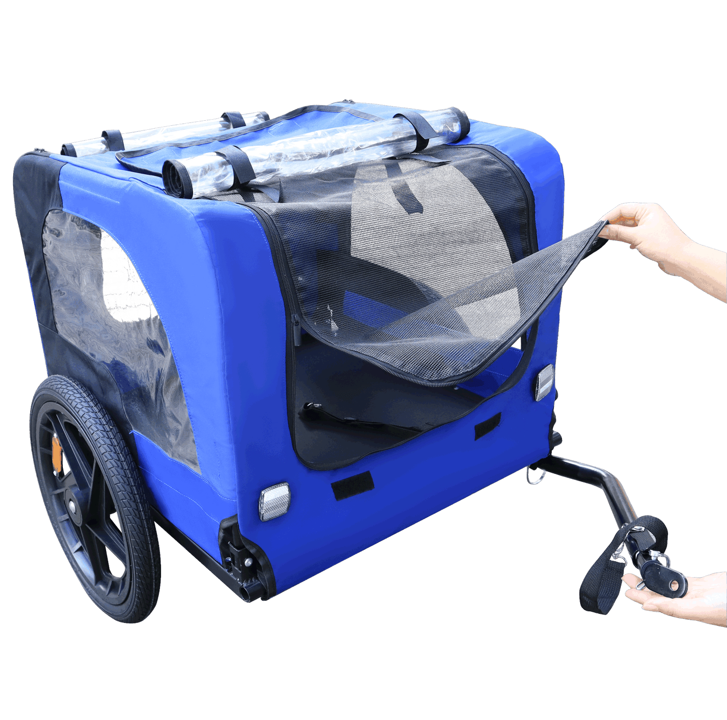 Blue High Quality 16 inch air wheel Pet Bike Trailer for Dogs Foldable Bicycle Pet Trailer
