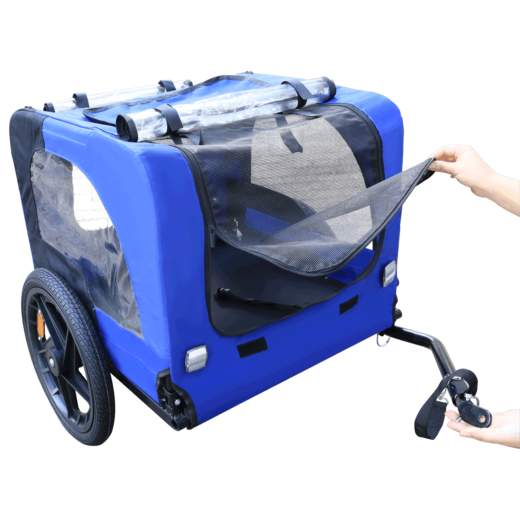 Blue High Quality 16 inch air wheel Pet Bike Trailer for Dogs Foldable Bicycle Pet Trailer