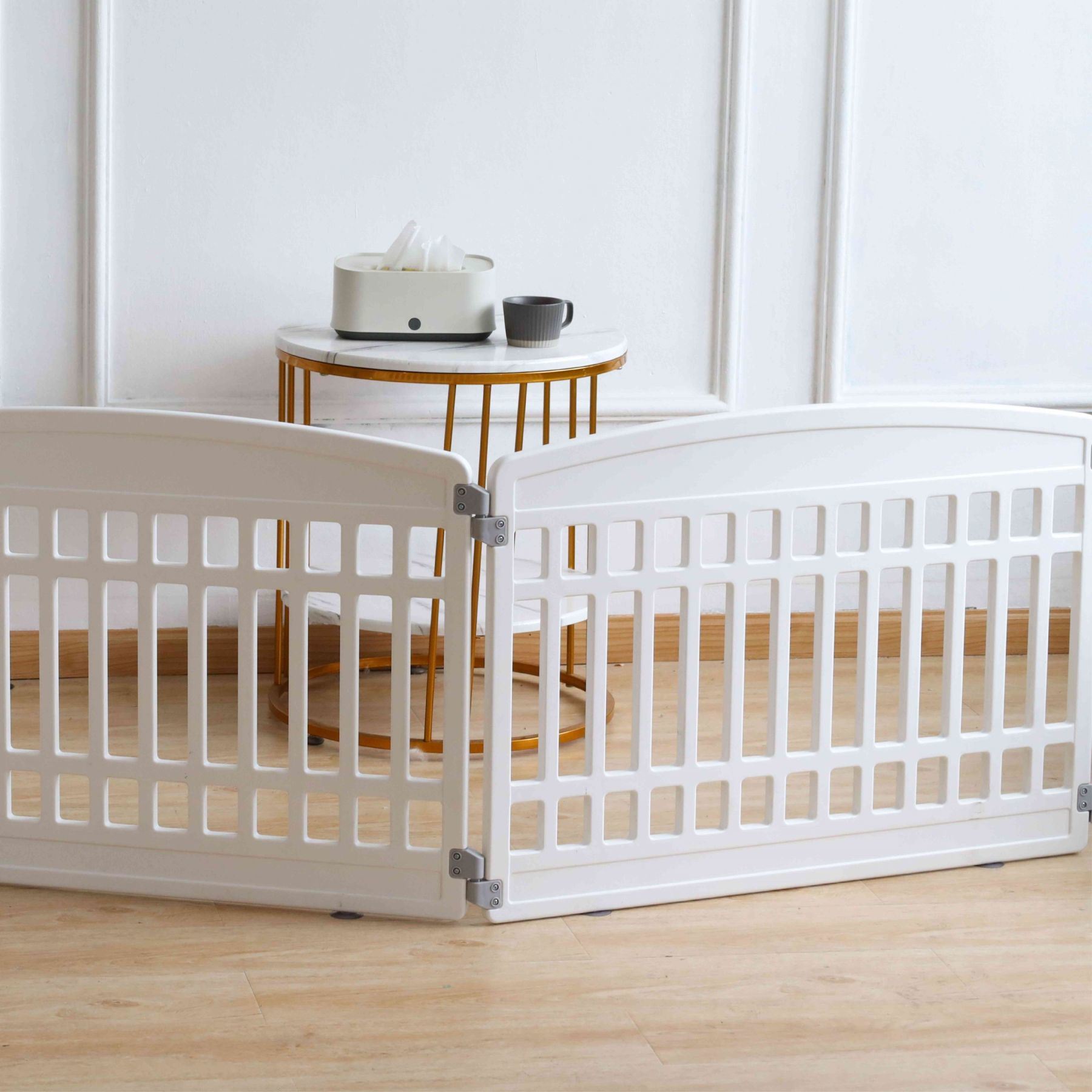 Pet Playpen Foldable Gate for Dogs Heavy Plastic Puppy Exercise Pen with Door Portable Indoor Outdoor Small Pets Fence Puppies Folding Cage 6 Panels Medium Animals House white(67x67 inches)