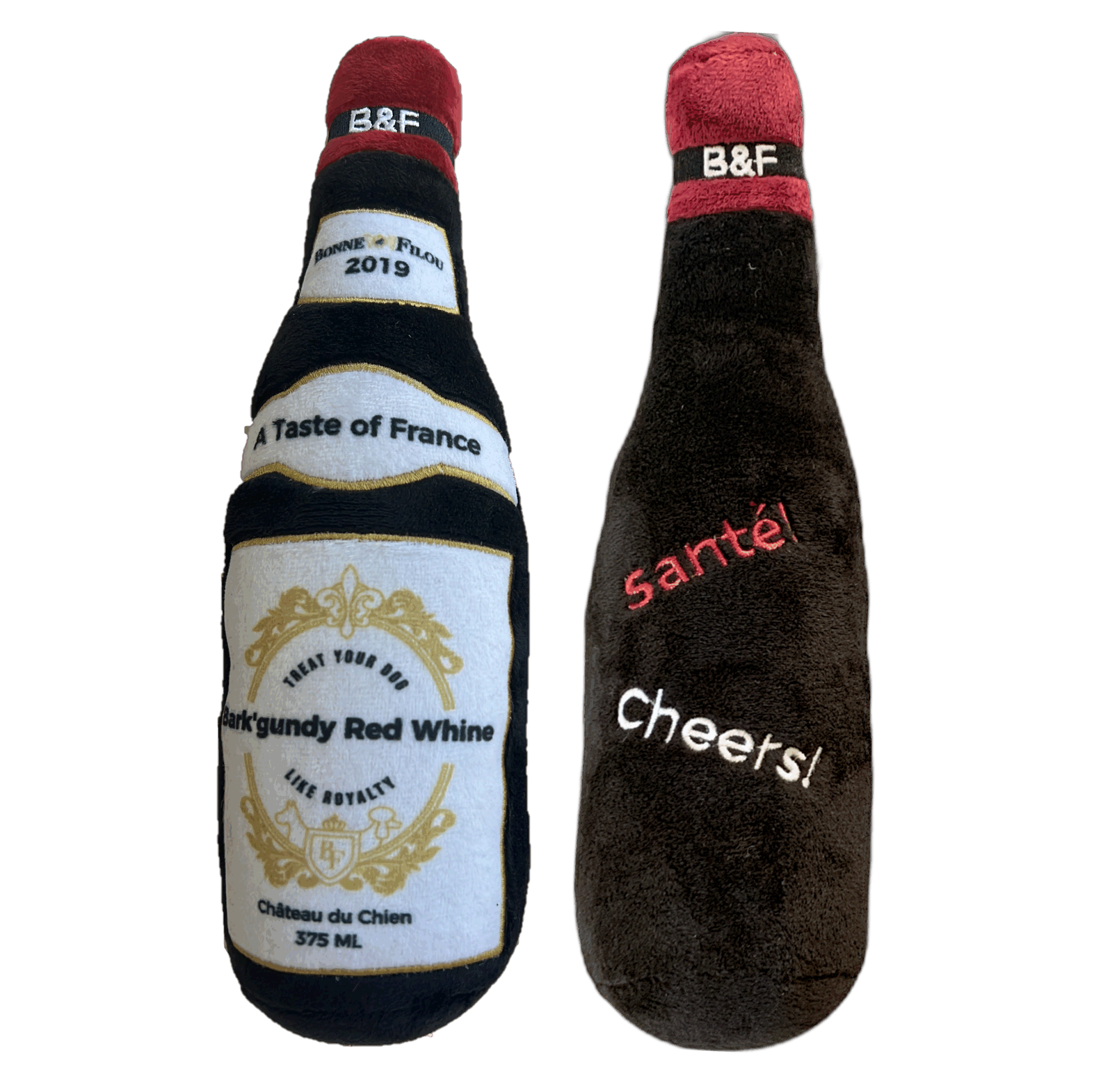 Wine Bottle Squeaky Dog Plush Toy (Bark'gundy Red Whine)
