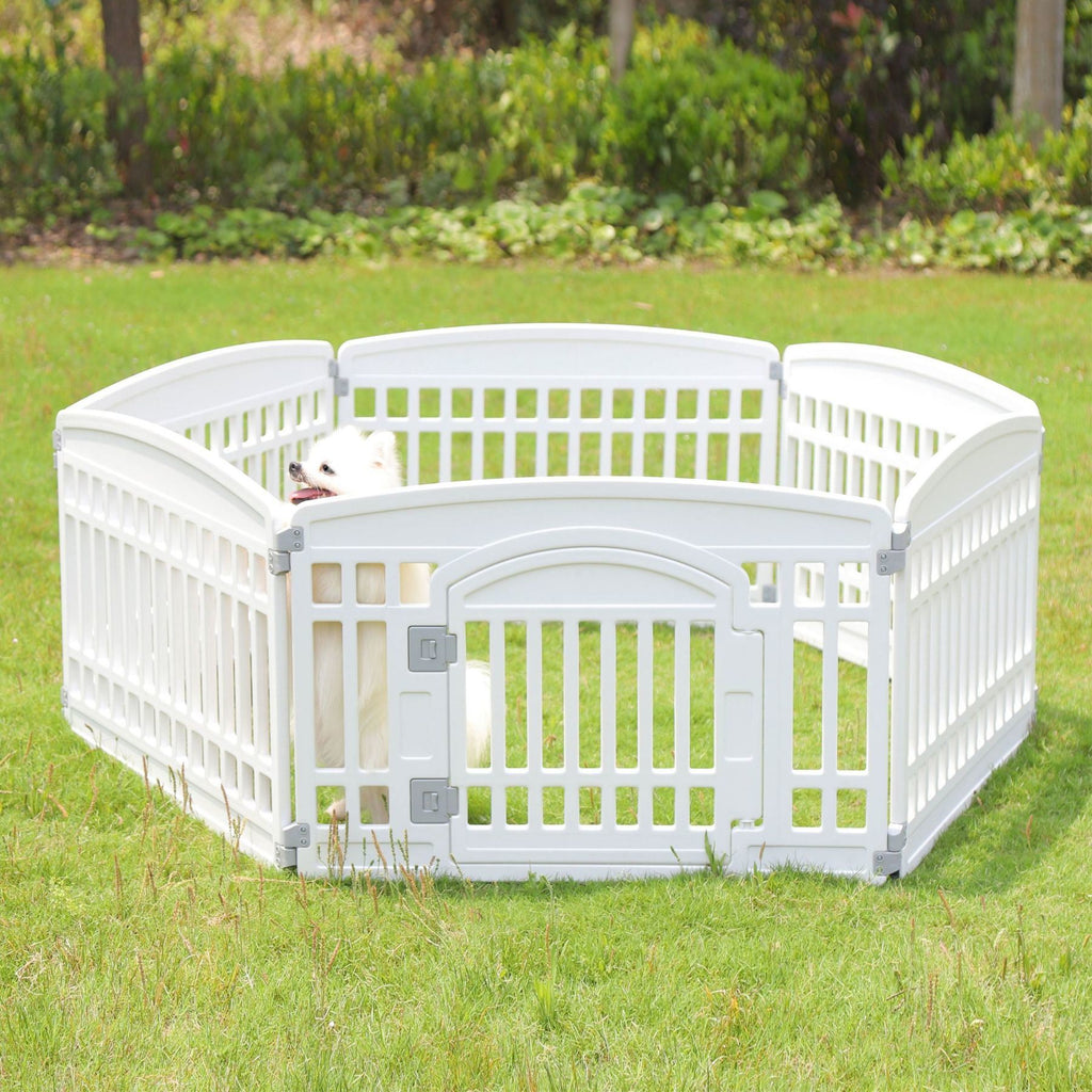 Pet Playpen Foldable Gate for Dogs Heavy Plastic Puppy Exercise Pen with Door Portable Indoor Outdoor Small Pets Fence Puppies Folding Cage 6 Panels Medium Animals House white(67x67 inches)