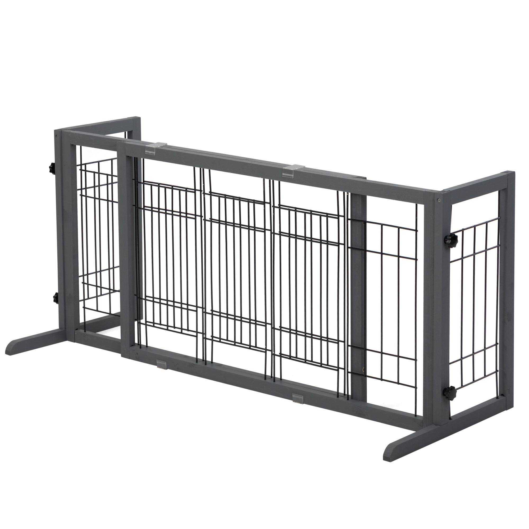 38"-71" Adjustable Wooden Pet Gate for Dogs, Indoor Freestanding Dog Fence for Doorways, Stairs, Gray
