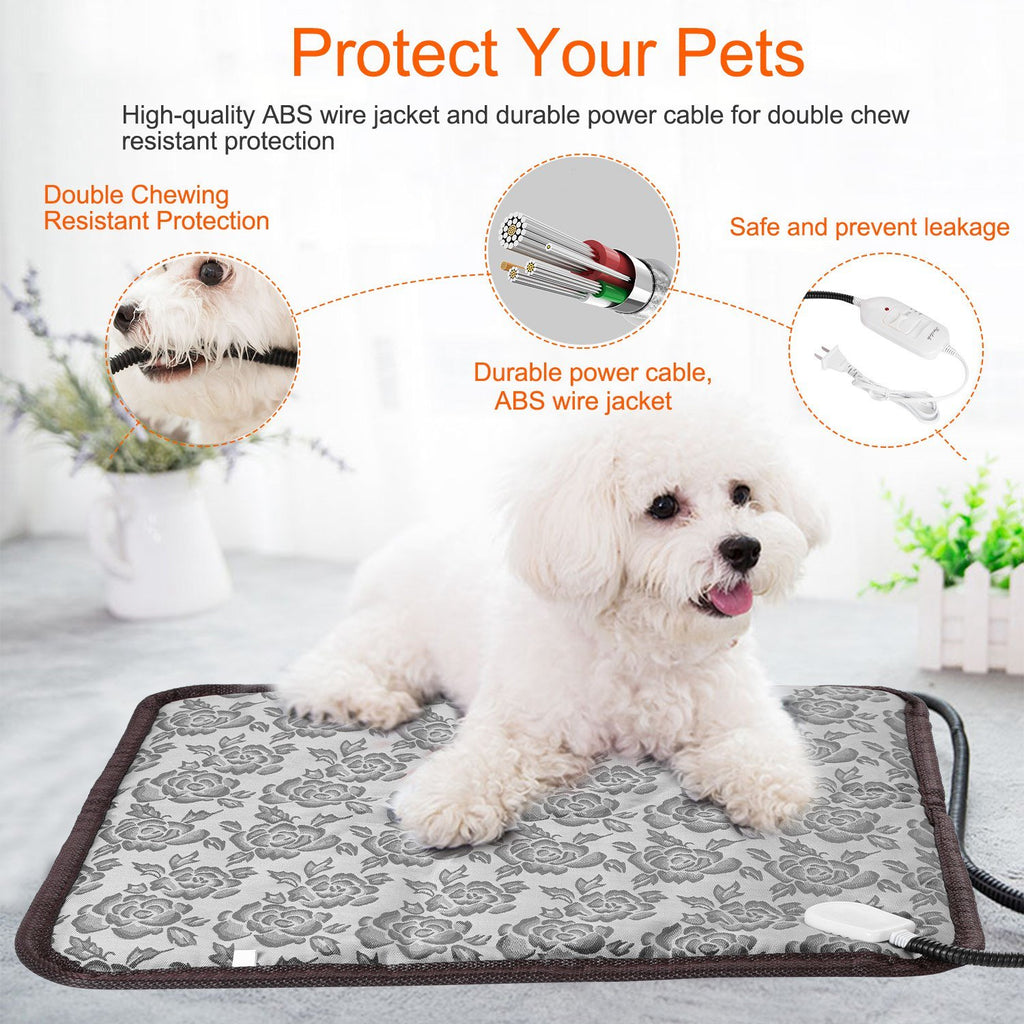 27.6x17.7in Pet Heating Pad Dog Cat Electric Heating Mat Waterproof Adjustable Warming Blanket with Chew Resistant Steel Cord Case