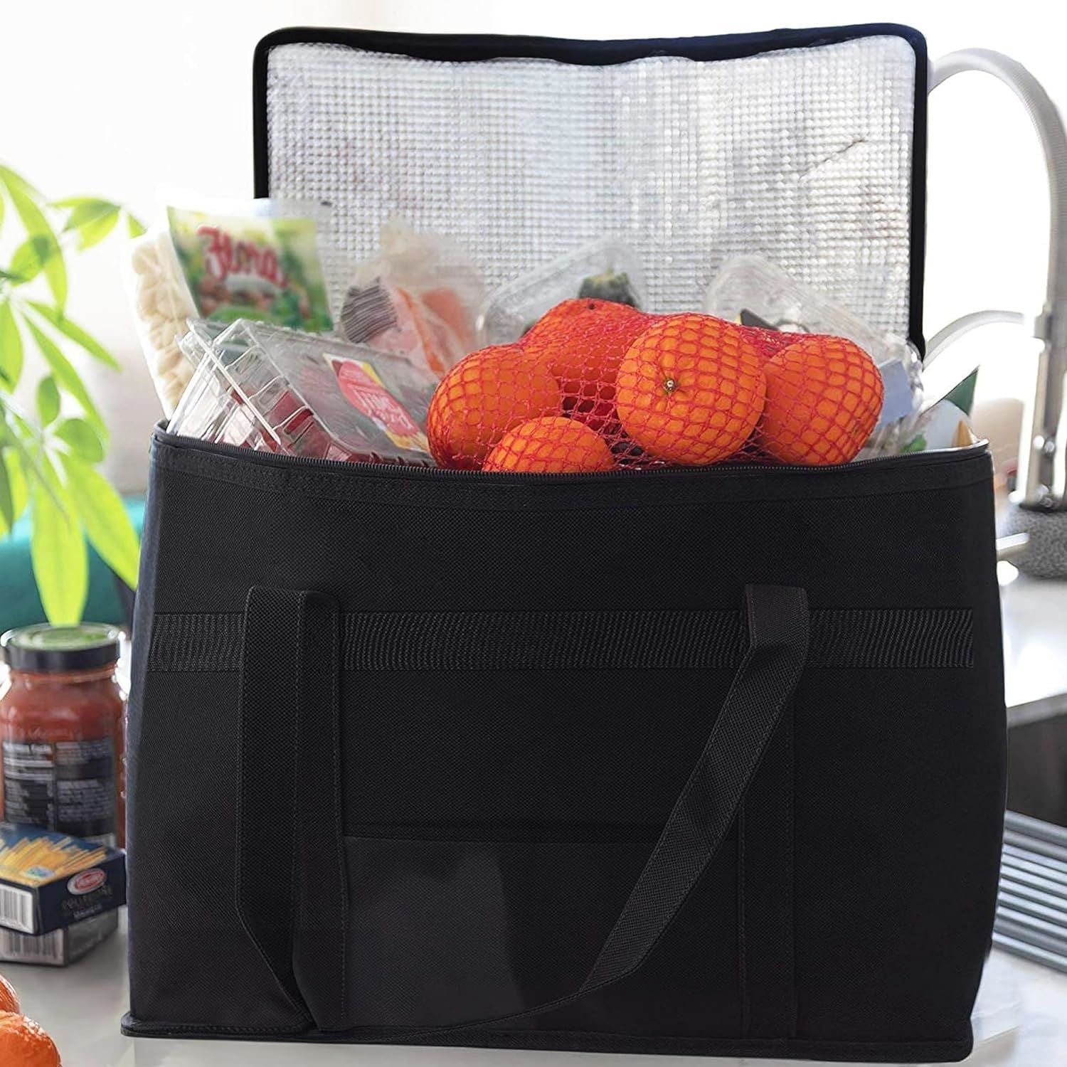 Blaсk Insulated Shopping Bags 16' x 13' x 9' Insulated Grocery Bag Pack of 2 Insulated Food Delivery Bag 16x13x9 Heavy Duty Insulated Bag for Grocery Shopping; Insulated Bags for Food Delivery