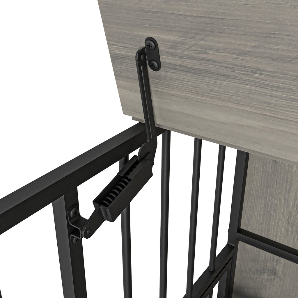 Modern Kennel Dogs room up to 60 LB, Dog crate furniture with Multi-Purpose Rremovable Ttray, Double-Door Dog House, lift Panel, 360 Degree Rotation -3 Height Adjustable Feeding Bowls