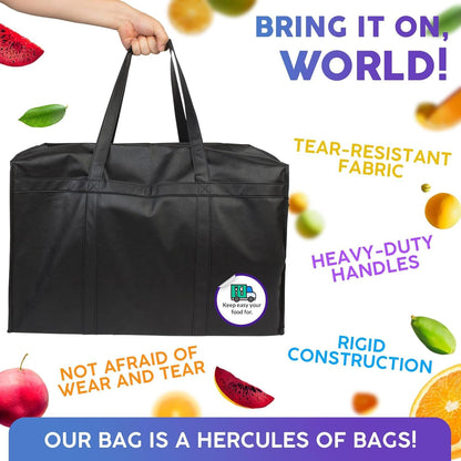 Blaсk Insulated Shopping Bags 16' x 13' x 9' Insulated Grocery Bag Pack of 2 Insulated Food Delivery Bag 16x13x9 Heavy Duty Insulated Bag for Grocery Shopping; Insulated Bags for Food Delivery