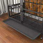 Modern Kennel Dogs room up to 60 LB, Dog crate furniture with Multi-Purpose Rremovable Ttray, Double-Door Dog House, lift Panel, 360 Degree Rotation -3 Height Adjustable Feeding Bowls