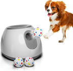 White Automatic Dog Ball Launcher Machine; Automatic Tennis Ball Thrower for Dogs 10.2 x 8.3 x 10.6; ABS Automatic Ball Launcher for Dogs; Pet Ball Launcher with 3 Tennis Balls