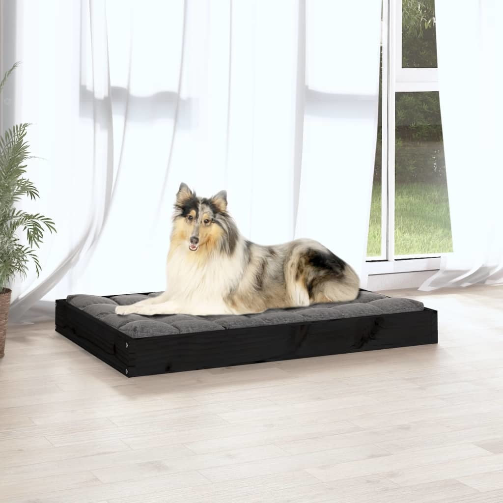 Dog Bed Black 36"x25.2"x3.5" Solid Wood Pine