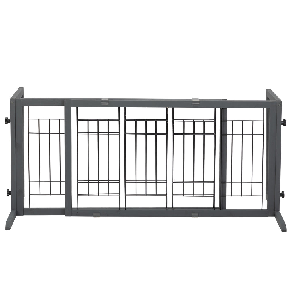 38"-71" Adjustable Wooden Pet Gate for Dogs, Indoor Freestanding Dog Fence for Doorways, Stairs, Gray