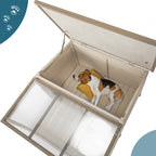 Outdoor fir wood dog house with an open roof ideal for small to medium dogs. Dog house with large terrace with clear roof.Weatherproof asphalt roof and treated wood.