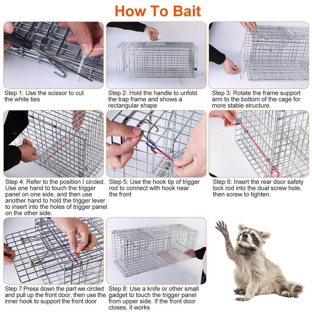 Humane Cat Trap Cage Catch Release Live Animal Rodent Cage Collapsible Galvanized Wire for Raccoons Beavers Groundhogs Foxes Armadillos
