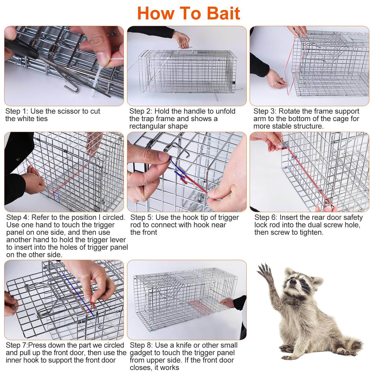 Humane Cat Trap Cage Catch Release Live Animal Rodent Cage Collapsible Galvanized Wire for Raccoons Beavers Groundhogs Foxes Armadillos
