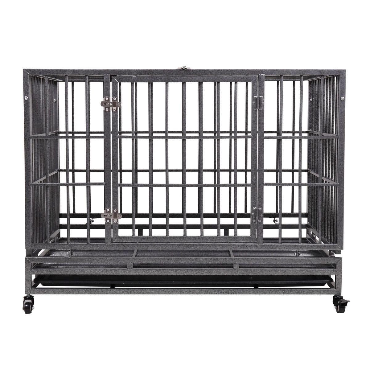 Heavy-Duty Metal Dog Kennel, Pet Cage Crate with Openable Flat Top and Front Door, 4 Wheels