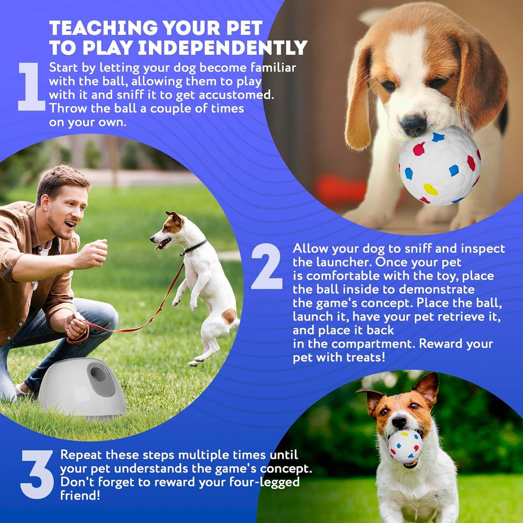 White Automatic Dog Ball Launcher Machine; Automatic Tennis Ball Thrower for Dogs 10.2 x 8.3 x 10.6; ABS Automatic Ball Launcher for Dogs; Pet Ball Launcher with 3 Tennis Balls
