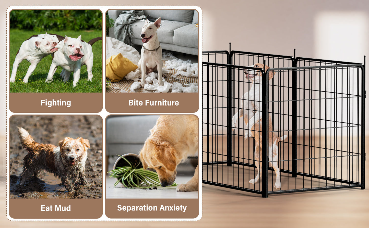Dog Playpen Indoor Outdoor, 24" Height 8 Panels Fence with Anti-Rust Coating, Metal Heavy Portable Foldable Dog Pen for Large, Medium Small Dogs RV Yard Camping